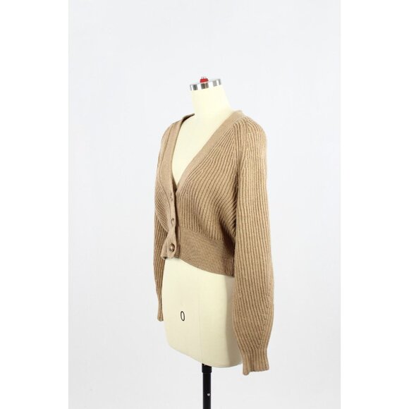 Aritzia BABATON Canberra Tan 100% Wool Knit Cropped Cardigan Sweater, Size XS - Picture 4 of 13